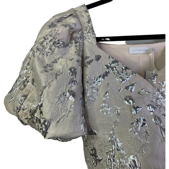 JONATHAN SIMKHAI Taylor Metallic Champagne Matelassé Puff Sleeve Wrap Top - NWT - Picture 3 of 11